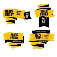 conjunto de insignias de promoción de viernes negro estilo de bandera color amarillo negro vector