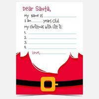 Dear Santa Christmas letter template with Christmas wish list. Christmas postcard to Santa Claus with empty space to fill in the message and wishes for winter holidays. Vector illustration.