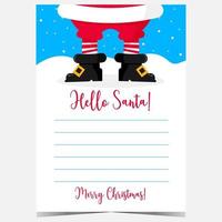 Hello Santa Christmas postcard or letter template with blank space to fill text, message or wish list and send it to Santa Claus via polar mail. Vector illustration in flat style.