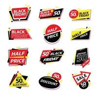 conjunto de colección de plantillas de diseño de etiqueta de insignia de ventas de viernes negro color rojo amarillo negro vector