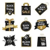 Black Friday Badge Sticker Style Elegant with gold black combination Collection set vector