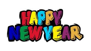 Happy new year colorful text isolated on white background. Fit for greeting cards, banners, posters, invitations, or backgrounds. vector illustration template.