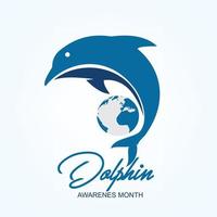 Dolphin Awareness Month vector. Blue dolphin silhouette icon vector Marine mammal animal vector