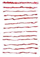 Set of red wax crayon and brush strokes isolated on white background, Vector hand painting brush texture design elements photo