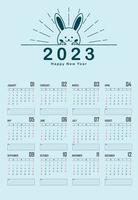 Calendar 2023 with rabbit vector