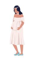 Pretty pregnant lady semi flat color vector character. Editable figure. Full body person on white. Motherhood simple cartoon style illustration for web graphic design and animation