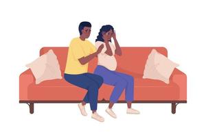 mujer embarazada llorando con marido personajes vectoriales de color semiplano. figuras editables. personas de cuerpo completo en blanco. ilustración de estilo de dibujos animados simple de pánico para diseño gráfico web y animación vector