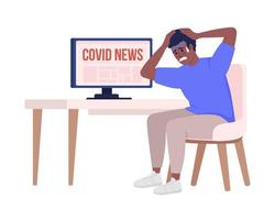 Man scared by covid news semi flat color vector character. Editable figure. Full body person on white. Simple cartoon style illustration for web graphic design and animation