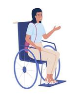 mujer en silla de ruedas carácter vectorial de color semiplano. consecuencias de las lesiones. figura editable. persona de cuerpo completo en blanco. inclusión simple ilustración de estilo de dibujos animados para diseño gráfico web y animación vector