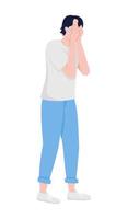 Crying man semi flat color vector character. Depression symptom. Editable figure. Full body person on white. Sadness simple cartoon style illustration for web graphic design and animation