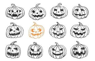 Halloween pumpkin set. Hand drawn illustration. vector