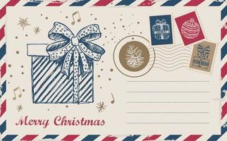correo de navidad, postal, ilustración dibujada a mano. vector