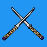 illustration of 2 swords clashing against each other on a blue background suitable for logos or symbols of assertiveness or traditional tool recognition campaigns vector