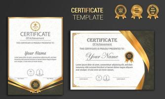 Certificate template with elegant corner frame and luxury realistic texture pattern, diploma and premium badges design vector illustration