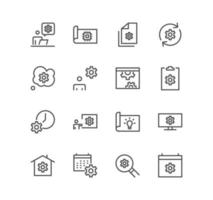 Set of engineering and gear icons, idea, tools, blueprint, gearwheel and linear variety vectors. vector