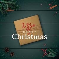 Merry Christmas and Happy New year banner with fir tree branches and decorative elements in rustic style. vector