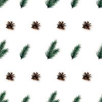 Seamless pattern with realistic pine tree branches and cones. vector