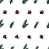 Seamless pattern with realistic pine tree branches and cones. vector