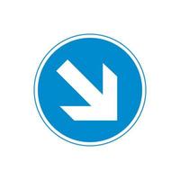 Road sign showing to the right direction on blue circle background. vector