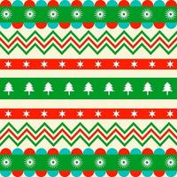Christmas pattern  background.New year texture with stars, Christmas tree, snowflakes and zigzag in white, green and red color. vector