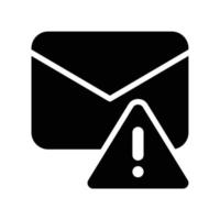 Spam email warning icon with envelope, triangle and exclamation mark in black outline style vector