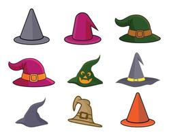 conjunto de ilustraciones vectoriales de sombrero mágico, diseño de imágenes prediseñadas de halloween, diseño de alta calidad, fondo blanco. vector creativo moderno espeluznante y espeluznante.