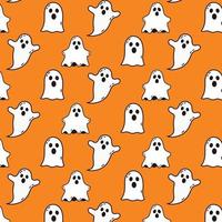 Doodle cute ghosts Haloween seamless pattern. Background with simple spooky character or scary ghostly monsters.