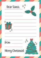 Letter to Santa Claus template. Christmas wishlist blank in cute doodle style. Empty Xmas wish list with copy space. Vector illustration. Vertical A4 format of paper