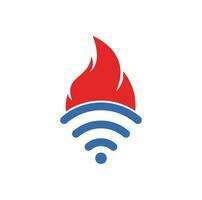 Fire and wifi logo combination. Flame and signal symbol or icon. vector