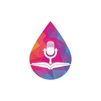 Podcast book drop shape vector logo design. Education podcast logo concept