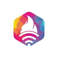 Fire and wifi logo combination. Flame and signal symbol or icon. vector