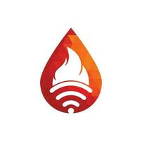 diseño de logotipo de gota wifi de fuego. símbolo o icono de llama y señal. vector