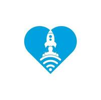 Wifi Rocket heart shape concept vector logo design. Wifi signal symbol and rocket design vector.