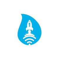 Wifi Rocket drop shape concept vector logo design. Wifi signal symbol and rocket design vector.
