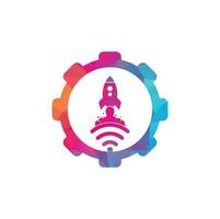 Wifi Rocket gear shape concept vector logo design. Wifi signal symbol and rocket design vector.