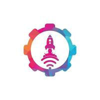 Wifi Rocket gear shape concept vector logo design. Wifi signal symbol and rocket design vector.