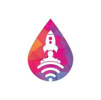 Wifi Rocket drop shape concept vector logo design. Wifi signal symbol and rocket design vector.