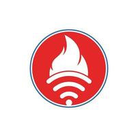 Fire and wifi logo combination. Flame and signal symbol or icon. vector