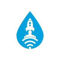 Wifi Rocket drop shape concept vector logo design. Wifi signal symbol and rocket design vector.