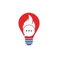 vector de plantilla de logotipo de concepto de forma de bombilla de chat de fuego. hot talk logo símbolo o plantilla de icono