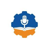 Podcast book gear shape vector logo design. Education podcast logo concept