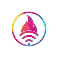 combinación de logo de fuego y wifi. símbolo o icono de llama y señal. vector