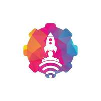 Wifi Rocket gear shape concept vector logo design. Wifi signal symbol and rocket design vector.