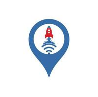 Wifi Rocket gps shape concept vector logo design. Wifi signal symbol and rocket design vector