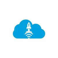 Wifi Rocket cloud shape concept vector logo design. Wifi signal symbol and rocket design vector