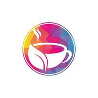 Organic tea vector logo design. Leaf mug for natural drink logo template.