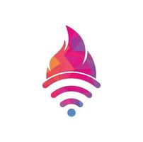 combinación de logo de fuego y wifi. símbolo o icono de llama y señal. vector