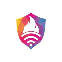 Fire and wifi logo combination. Flame and signal symbol or icon. vector