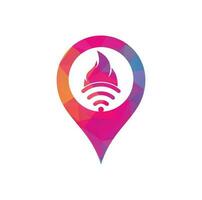 diseño de logotipo gps wifi de fuego. símbolo o icono de llama y señal. vector