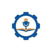 Podcast book gear shape vector logo design. Education podcast logo concept